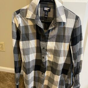 Lands' End Women's Black and Gray Plaid Button Down Shirt